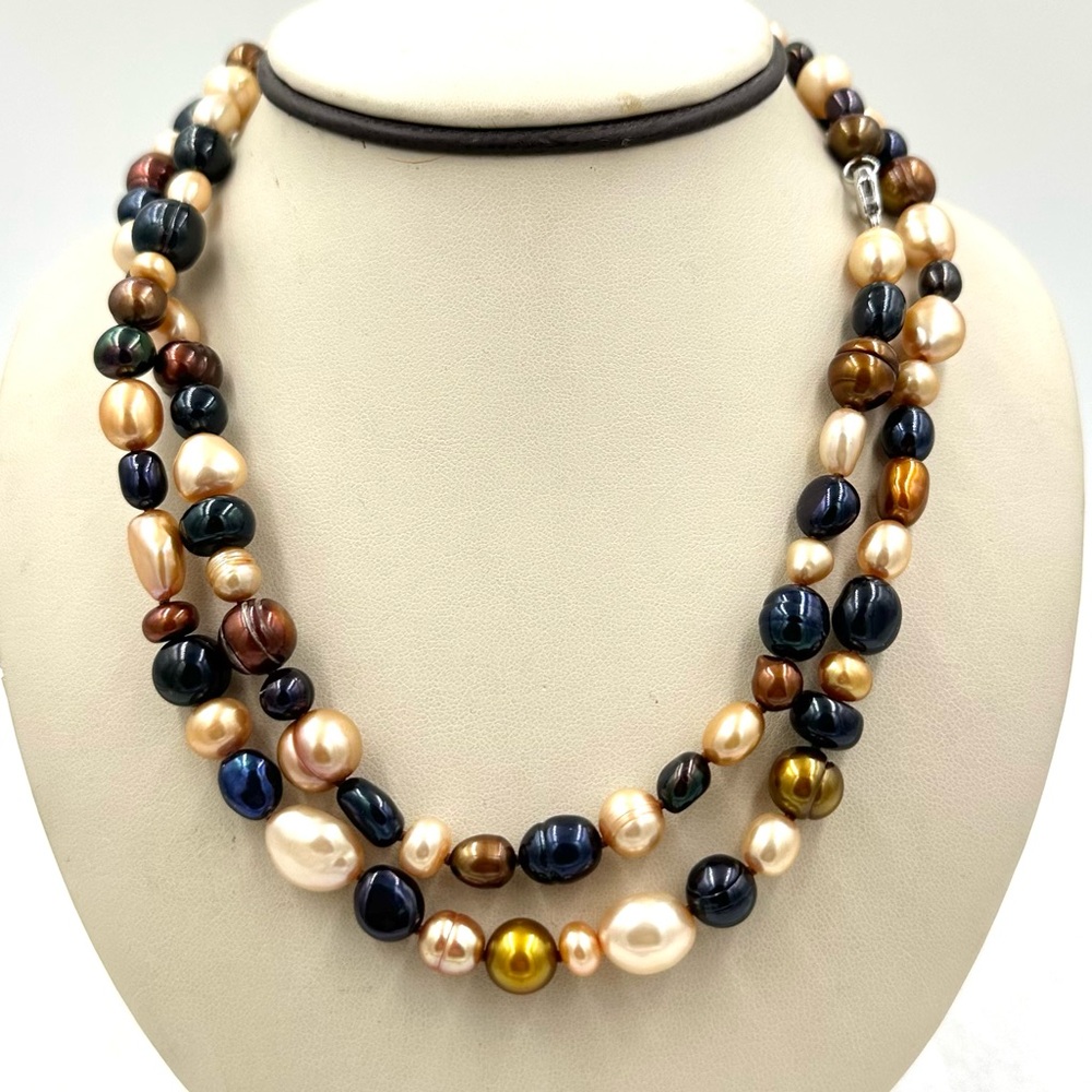 Designer Honora 925 Sterling Silver Multi-Colored Pearl Necklace Strand 36”